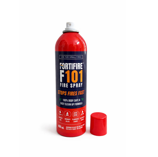 Fortifire F101 fire spray can on a white background